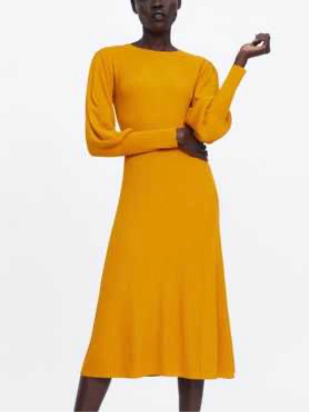 Zara Women's Mustard Yellow Long Sleeve Midi Dress